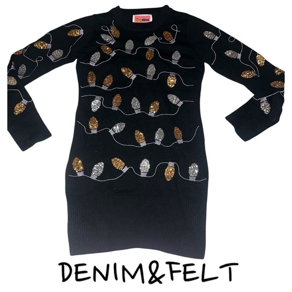 Tipsy Elves Women’s Black CHRISTMAS LIGHT STRAND SEQUIN SWEATER DRESS | NEW!!🖤🖤 - Picture 6 of 10